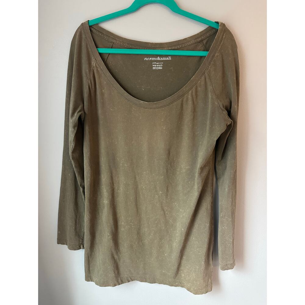 Norma Kamali Sz L Long Sleeve Tunic Top Scoop Neck Graphite Organic Cotton
